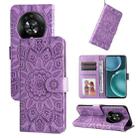 For Honor Magic4 / Magic4 Pro Embossed Sunflower Leather Phone Case(Purple) - 1