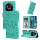 For Honor Magic4 / Magic4 Pro Embossed Sunflower Leather Phone Case(Green) - 1