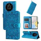 For Honor X30 / X9 5G / 4G Embossed Sunflower Leather Phone Case(Blue) - 1