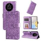 For Honor X30 / X9 5G / 4G Embossed Sunflower Leather Phone Case(Purple) - 1