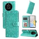 For Honor X30 / X9 5G / 4G Embossed Sunflower Leather Phone Case(Green) - 1