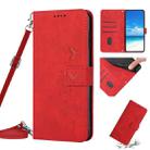 For Samsung Galaxy A03 Core Skin Feel Heart Pattern Leather Phone Case With Lanyard(Red) - 1