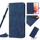 For Samsung Galaxy S21 Skin Feel Heart Pattern Leather Phone Case With Lanyard(Blue) - 1