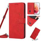 For Samsung Galaxy S21 Skin Feel Heart Pattern Leather Phone Case With Lanyard(Red) - 1