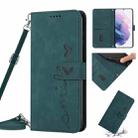For Samsung Galaxy S21+ Skin Feel Heart Pattern Leather Phone Case With Lanyard(Green) - 1