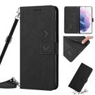 For Samsung Galaxy S21+ Skin Feel Heart Pattern Leather Phone Case With Lanyard(Black) - 1