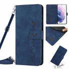 For Samsung Galaxy S21+ Skin Feel Heart Pattern Leather Phone Case With Lanyard(Blue) - 1