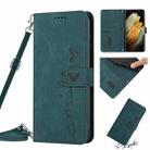 For Samsung Galaxy S21 Ultra Skin Feel Heart Pattern Leather Phone Case With Lanyard(Green) - 1
