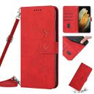 For Samsung Galaxy S21 Ultra Skin Feel Heart Pattern Leather Phone Case With Lanyard(Red) - 1