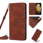 For Samsung Galaxy S21 Ultra Skin Feel Heart Pattern Leather Phone Case With Lanyard(Brown) - 1