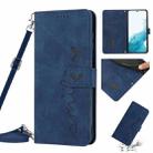 For Samsung Galaxy S22 Skin Feel Heart Pattern Leather Phone Case With Lanyard(Blue) - 1