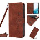 For Samsung Galaxy S22 Skin Feel Heart Pattern Leather Phone Case With Lanyard(Brown) - 1