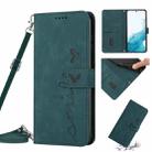 For Samsung Galaxy S22+ Skin Feel Heart Pattern Leather Phone Case With Lanyard(Green) - 1