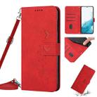 For Samsung Galaxy S22+ Skin Feel Heart Pattern Leather Phone Case With Lanyard(Red) - 1
