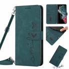 For Samsung Galaxy S22 Ultra Skin Feel Heart Pattern Leather Phone Case With Lanyard(Green) - 1