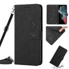 For Samsung Galaxy S22 Ultra Skin Feel Heart Pattern Leather Phone Case With Lanyard(Black) - 1