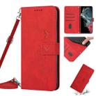 For Samsung Galaxy S22 Ultra Skin Feel Heart Pattern Leather Phone Case With Lanyard(Red) - 1