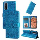 For vivo Y20 Embossed Sunflower Leather Phone Case(Blue) - 1