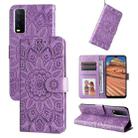 For vivo Y20 Embossed Sunflower Leather Phone Case(Purple) - 1