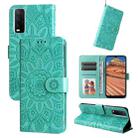 For vivo Y20 Embossed Sunflower Leather Phone Case(Green) - 1