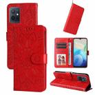 For vivo Y55 5G / Y75 5G / T1 5G Embossed Sunflower Leather Phone Case(Red) - 1