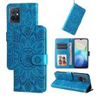 For vivo Y55 5G / Y75 5G / T1 5G Embossed Sunflower Leather Phone Case(Blue) - 1