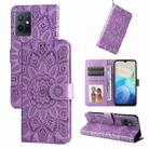 For vivo Y55 5G / Y75 5G / T1 5G Embossed Sunflower Leather Phone Case(Purple) - 1