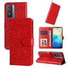 For vivo Y76s / Y76 5G Embossed Sunflower Leather Phone Case(Red) - 1