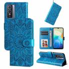 For vivo Y76s / Y76 5G Embossed Sunflower Leather Phone Case(Blue) - 1