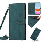 For iPhone 11 Skin Feel Heart Pattern Leather Phone Case With Lanyard (Green) - 1