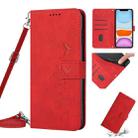 For iPhone 11 Skin Feel Heart Pattern Leather Phone Case With Lanyard (Red) - 1