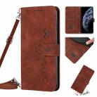 For iPhone 11 Pro Skin Feel Heart Pattern Leather Phone Case With Lanyard (Brown) - 1