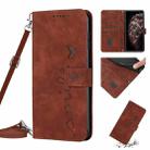 For iPhone 11 Pro Max Skin Feel Heart Pattern Leather Phone Case With Lanyard (Brown) - 1