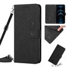 For iPhone 12 Pro Max Skin Feel Heart Pattern Leather Phone Case With Lanyard(Black) - 1
