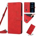 For iPhone 12 Pro Max Skin Feel Heart Pattern Leather Phone Case With Lanyard(Red) - 1