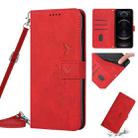 For iPhone 12 / 12 Pro Skin Feel Heart Pattern Leather Phone Case with Lanyard(Red) - 1