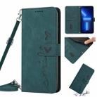 For iPhone 13 Pro Max Skin Feel Heart Pattern Leather Phone Case With Lanyard (Green) - 1