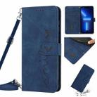 For iPhone 13 Pro Max Skin Feel Heart Pattern Leather Phone Case With Lanyard (Blue) - 1