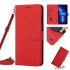 For iPhone 13 Pro Max Skin Feel Heart Pattern Leather Phone Case With Lanyard (Red) - 1