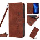 For iPhone 13 Pro Max Skin Feel Heart Pattern Leather Phone Case With Lanyard (Brown) - 1