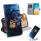 For Huawei P40 3D Colored Drawing Horizontal Flip Leather Case with Holder & Card Slot & Wallet(Owl) - 1