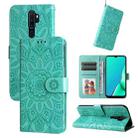 For OPPO A9 / A5 2020 Embossed Sunflower Leather Phone Case(Green) - 1