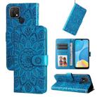 For OPPO A15 / A16K / A16e Embossed Sunflower Leather Phone Case(Blue) - 1