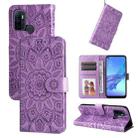 For OPPO A53 / A53s / A33 / A32 Embossed Sunflower Leather Phone Case(Purple) - 1