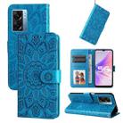 For OPPO A57 5G / Realme V23 Embossed Sunflower Leather Phone Case(Blue) - 1