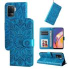 For OPPO A94 4G / F19 Pro / Reno5 F Embossed Sunflower Leather Phone Case(Blue) - 1
