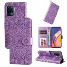 For OPPO A94 4G / F19 Pro / Reno5 F Embossed Sunflower Leather Phone Case(Purple) - 1