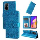 For OPPO A94 5G / A95 5G / F19 Pro+ Embossed Sunflower Leather Phone Case(Blue) - 1