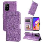 For OPPO A94 5G / A95 5G / F19 Pro+ Embossed Sunflower Leather Phone Case(Purple) - 1