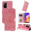 For OPPO A94 5G / A95 5G / F19 Pro+ Embossed Sunflower Leather Phone Case(Rose Gold) - 1